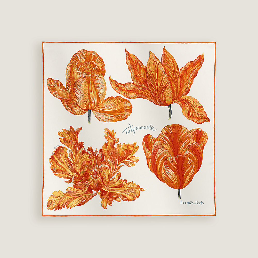 郁金香狂热细节版”45方巾- 米色| Hermès - 爱马仕官网