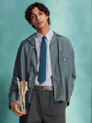 双色H图案提花领带, 视图: 图片：产品佩戴, worn, 当前为第2张（共2张）