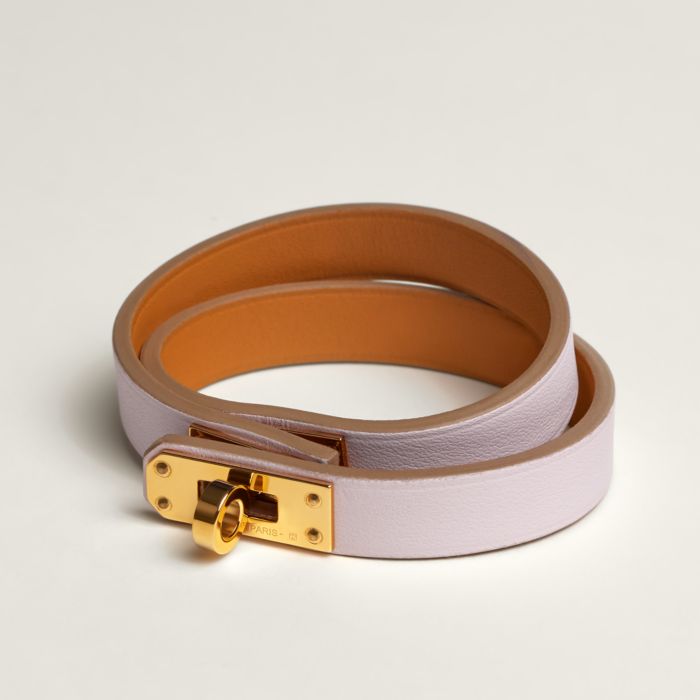 Hermes Bleu Saphir Swift Leather Gold Plated Mini Rivale Bracelet Size Xs