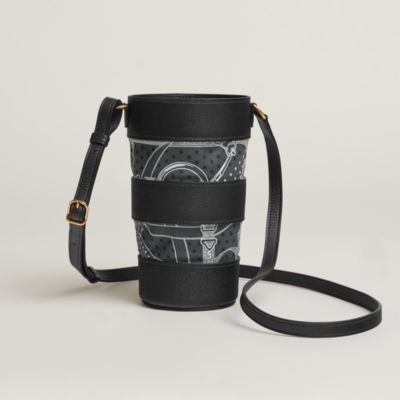 レザーとシルク 折りたたみ可能！Hermes Avecsoieボトルホルダー 折りたたみ可能レザーとシルクのHermes Avecsoieボトルホルダー