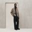 Straight cut jacket with leather detail, taupe