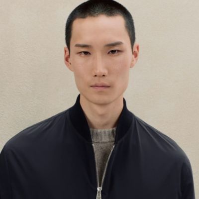 Rib-trim jacket with leather detail, view 2 of 7