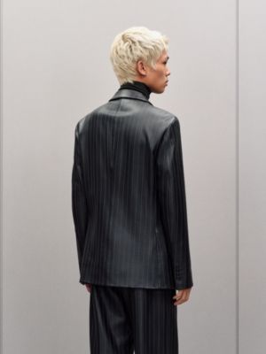 “细条纹”Stadium小牛皮夹克，长款, 视图: 图片：产品佩戴, worn, 当前为第5张（共9张）