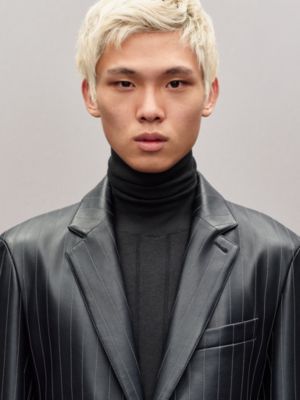 “细条纹”Stadium小牛皮夹克，长款, 视图: 图片：产品佩戴, worn, 当前为第6张（共9张）