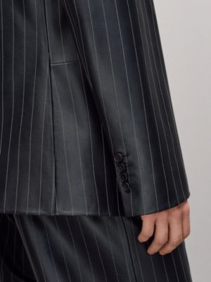 “细条纹”Stadium小牛皮夹克，长款, 视图: 图片：产品佩戴, worn, 当前为第7张（共9张）
