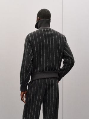 "Pinstripe" baby curly lambskin mock neck sweater, View: Worn, worn, view 4 of 7