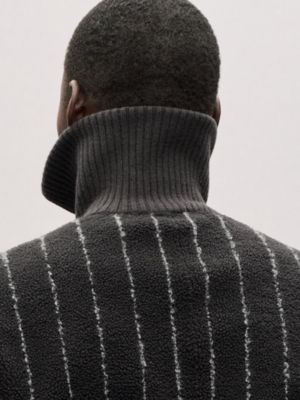 "Pinstripe" baby curly lambskin mock neck sweater, View: Worn, worn, view 7 of 7