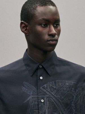 "Broderie cheval" straight cut shirt with Louis collar, View: Worn, worn, view 4 of 6