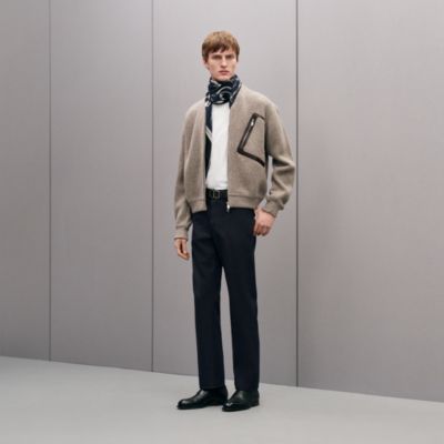 Zipped cardigan with leather detail