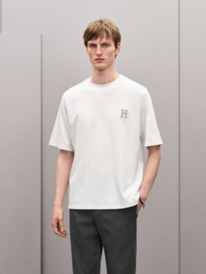 "H'Cheval" t-shirt with leather detail, View: Worn, worn, view 2 of 4