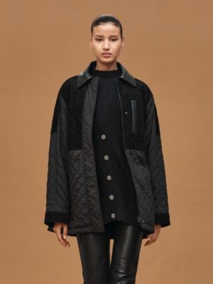 混搭皮革大衣, 视图: 图片：产品佩戴, worn, 当前为第3张（共9张）