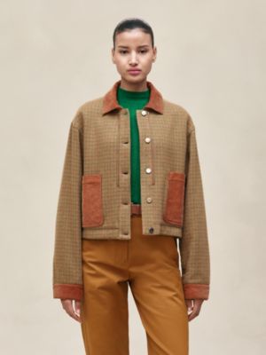 混搭材质可调节山羊绒夹克, 视图: 图片：产品佩戴, worn, 当前为第5张（共9张）