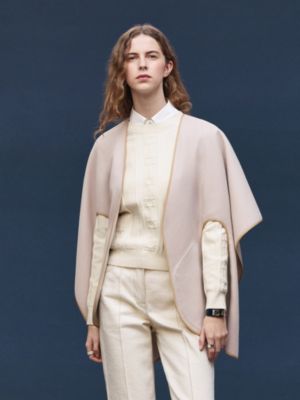 腰带和皮革细节山羊绒斗篷, 视图: 图片：产品佩戴, worn, 当前为第5张（共9张）