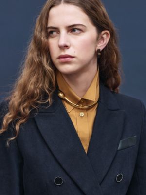 混搭皮革西服夹克, 视图: 图片：产品佩戴, worn, 当前为第5张（共7张）