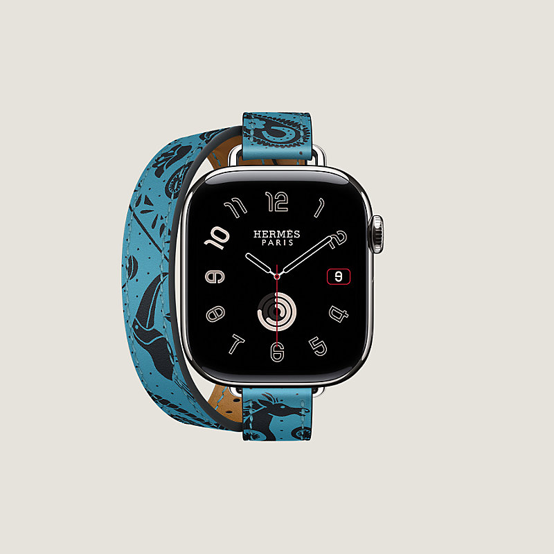 Band Apple Watch Hermès Double Tour 42 mm Attelage Animaux Bandana