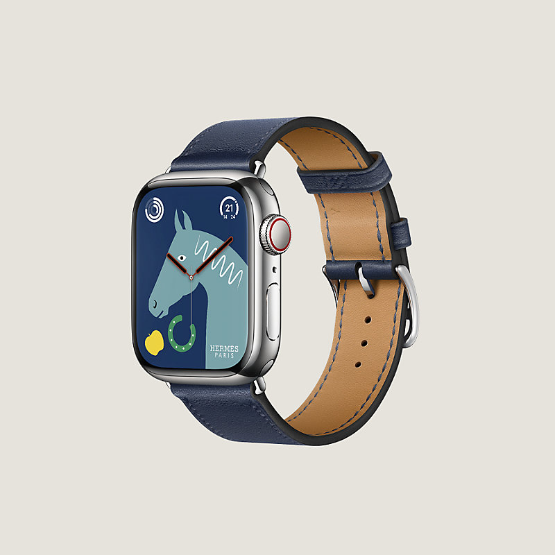 豊富な品アップルウォッチ シンプルベルト 紺.エルメス Apple Watch 41mm iPhoneアクセサリー