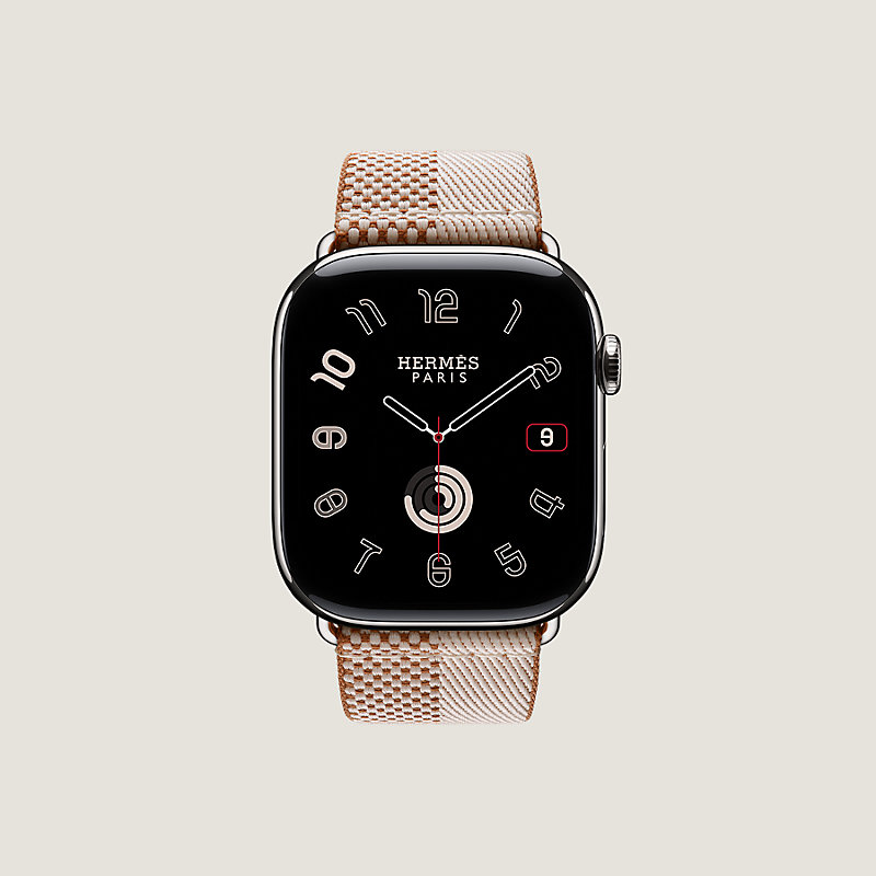 Band Apple Watch Hermès Single Tour 46&nbsp;mm Toile H Double Jeu
