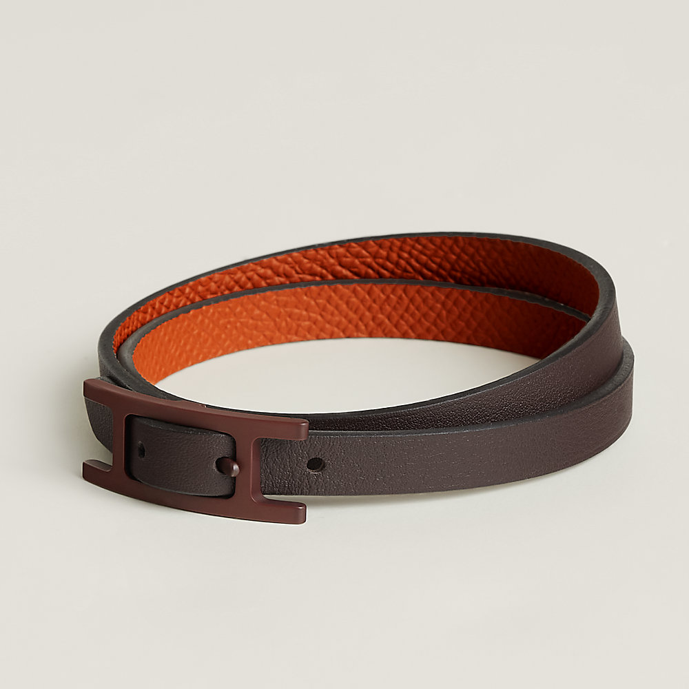 HERMES エルメス レザー バングル ブレスレット 幅広 ワイド