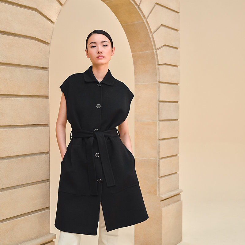 Belted cashmere long vest | Hermès Mainland China