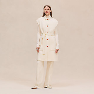 kashwere LONG VEST ホワイト F Belted cashmere long vest | Hermès Mainland China