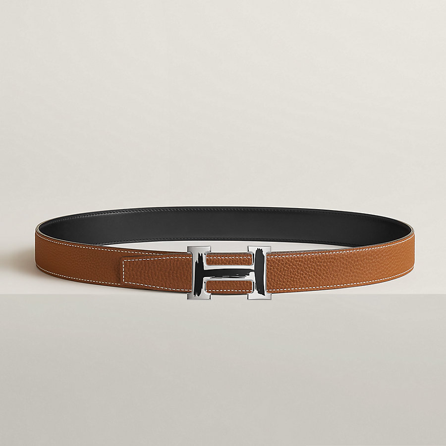 Brush belt buckle & Reversible leather strap 32 mm