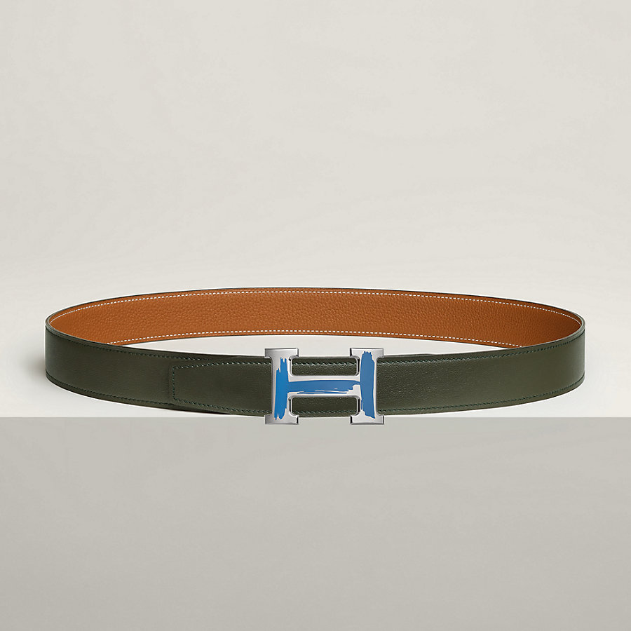 Brush belt buckle & Reversible leather strap 32 mm