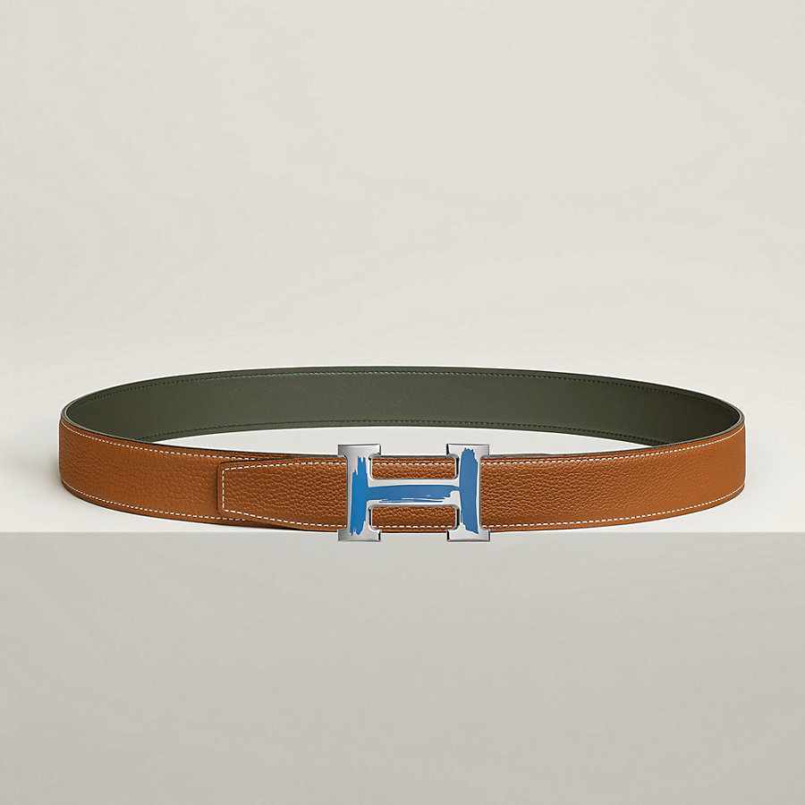 Brush belt buckle & Reversible leather strap 32 mm