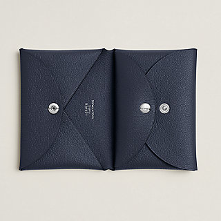 Calvi Duo Compact card holder - Blue | Hermès Mainland China Calvi Duo Compact card holder - Blue | Hermès Mainland China