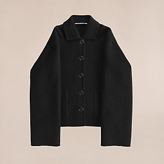HERMES Khaki Gray wool Stand collar Coat