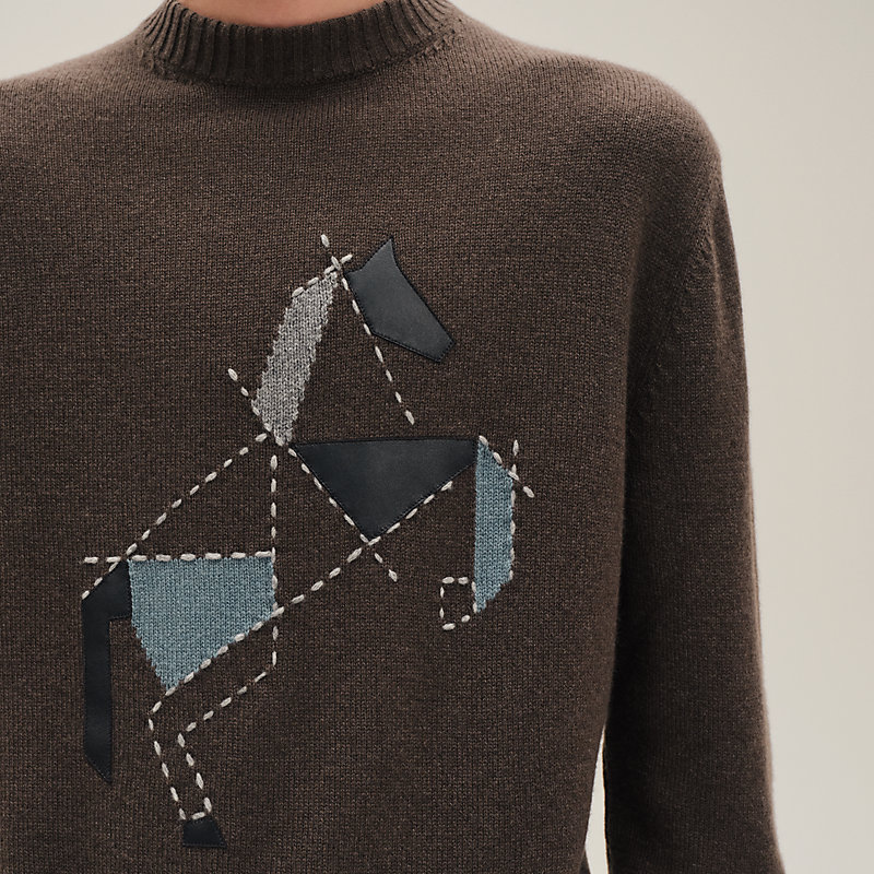 “Cheval tangram”山羊绒圆领针织衫