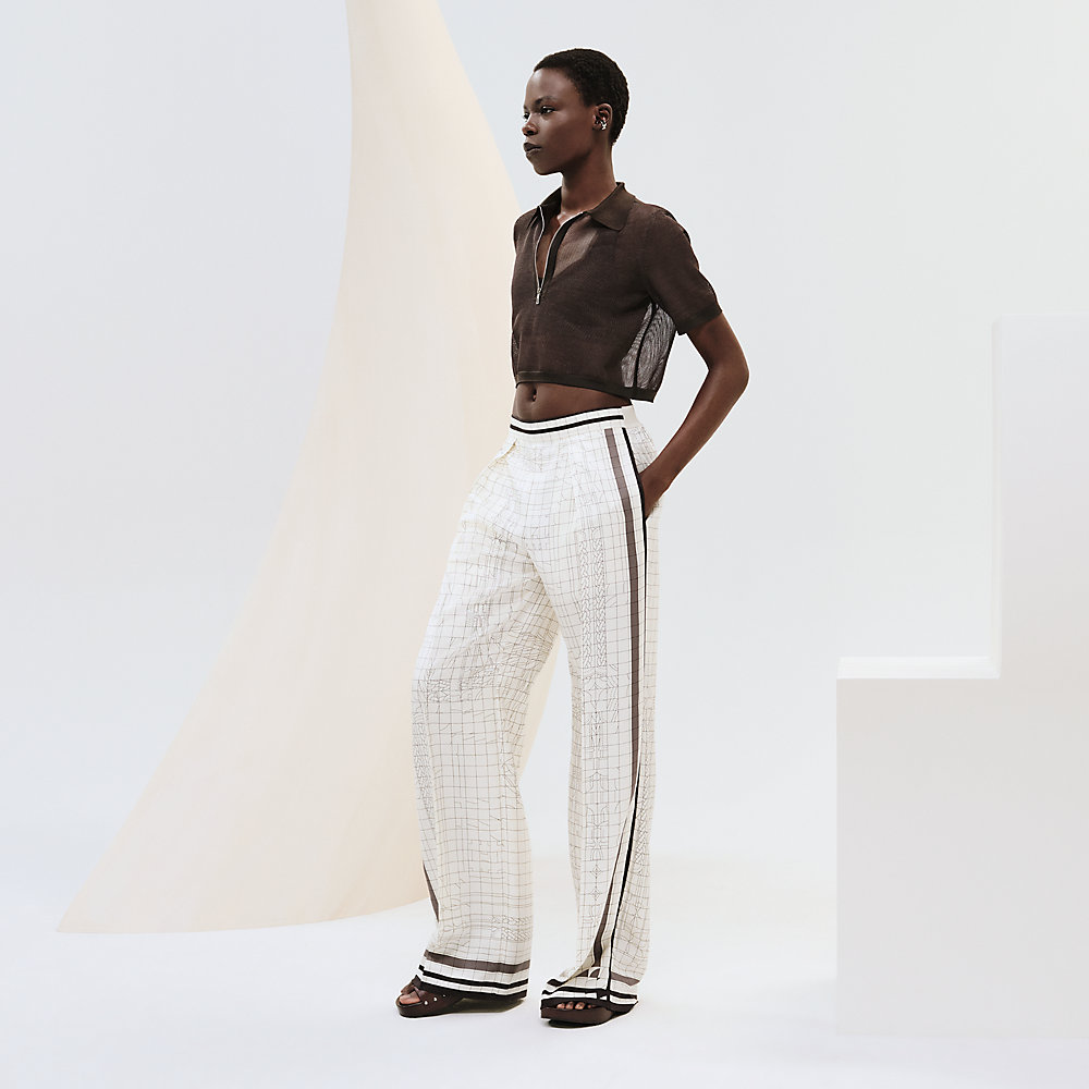 【上質さ極まる】HERMES Pantalon court Inspiration Pyjama Hermes Camel Light Crepe of Wool PANTALON ESPRIT PYJAMA
