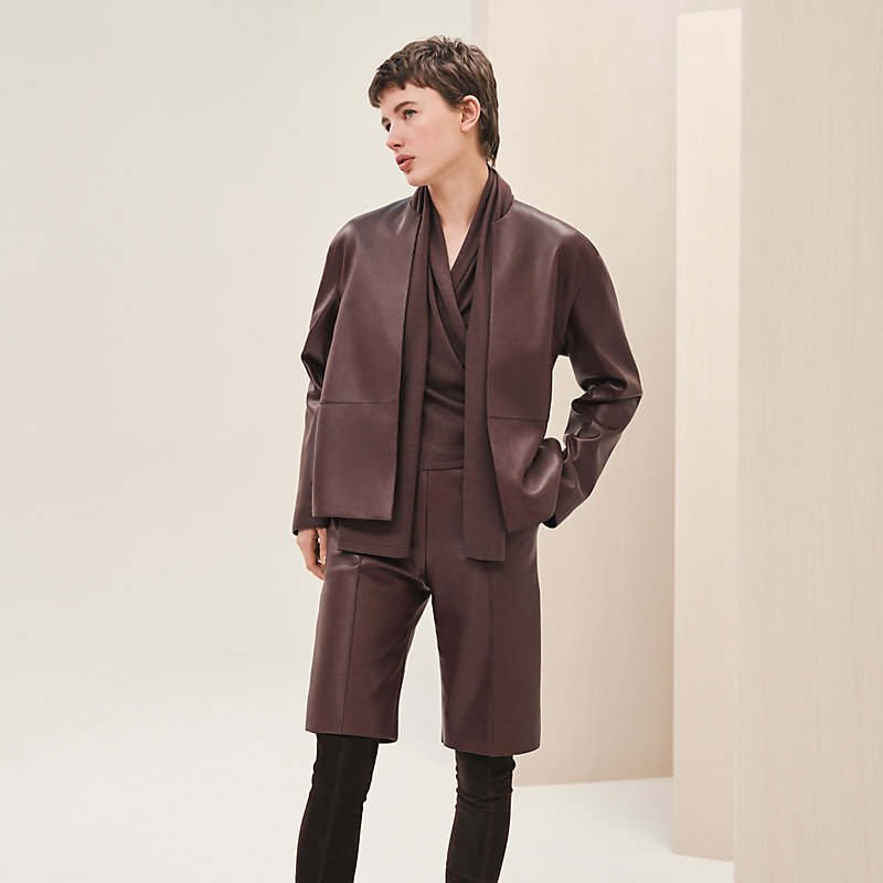 Collarless jacket with knit detail | Hermès Mainland China