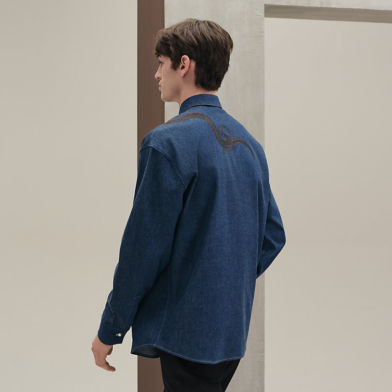 Embroidered boxy fit denim shirt