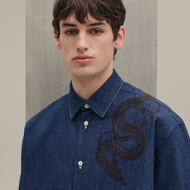 Embroidered boxy fit denim shirt