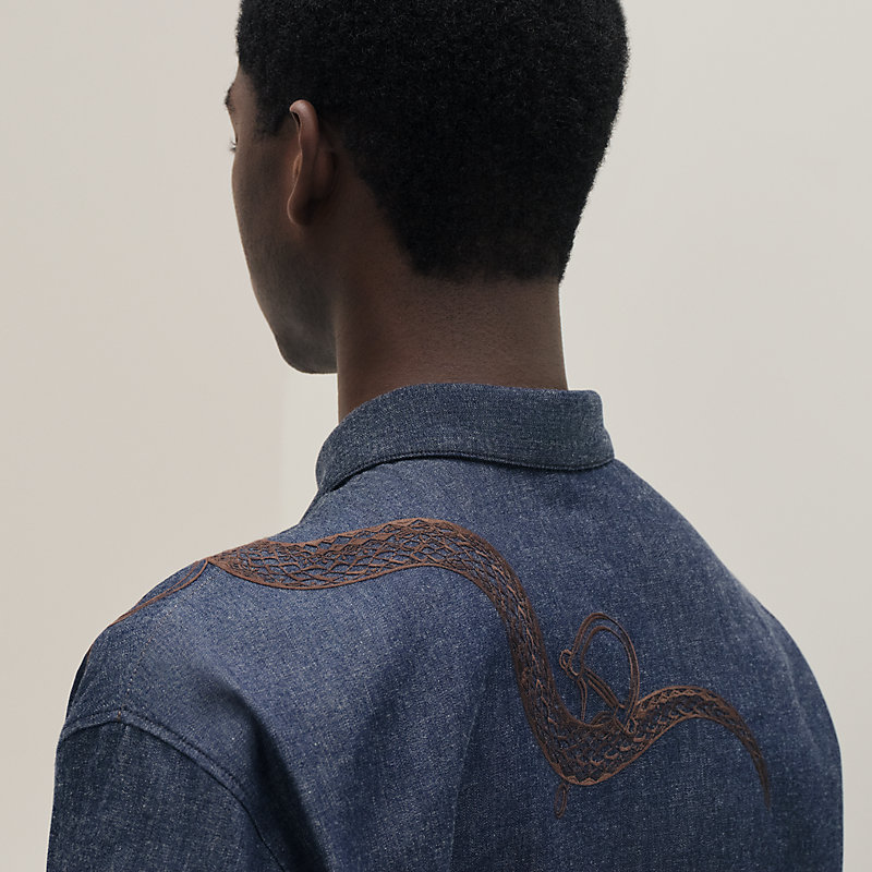 Embroidered boxy fit denim shirt