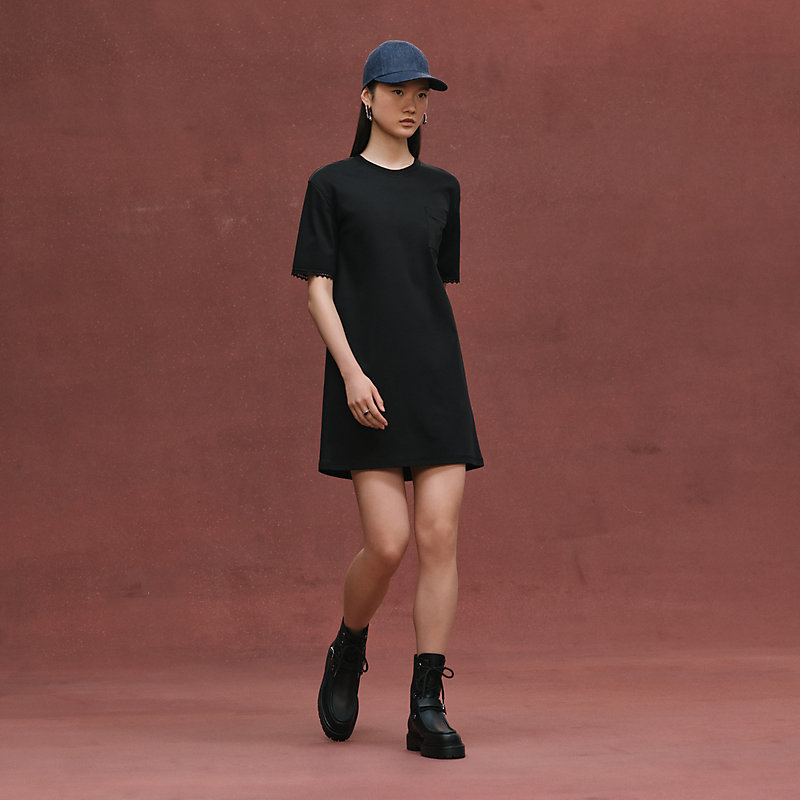 Embroidered pocket flared dress