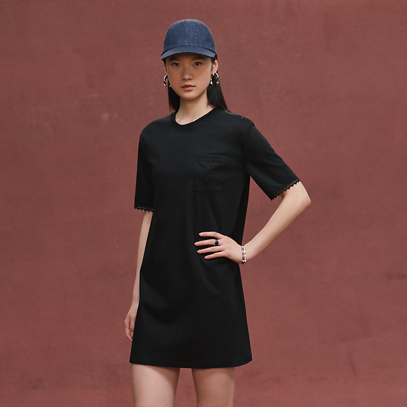 Embroidered pocket flared dress