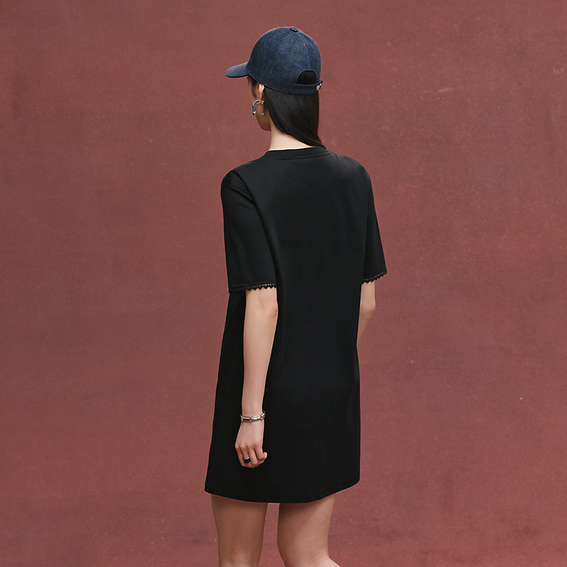 Embroidered pocket flared dress