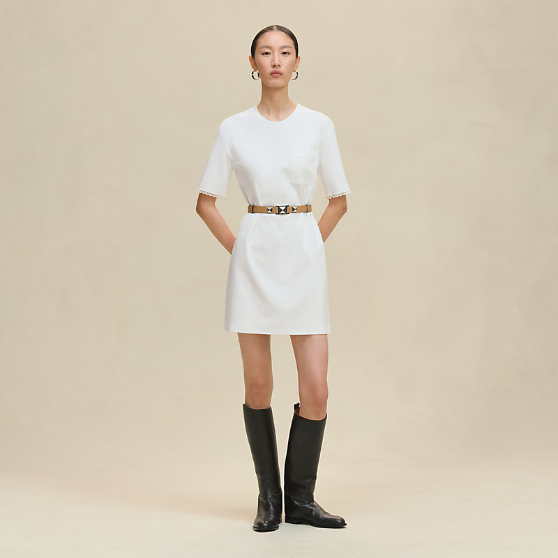 Embroidered pocket flared dress
