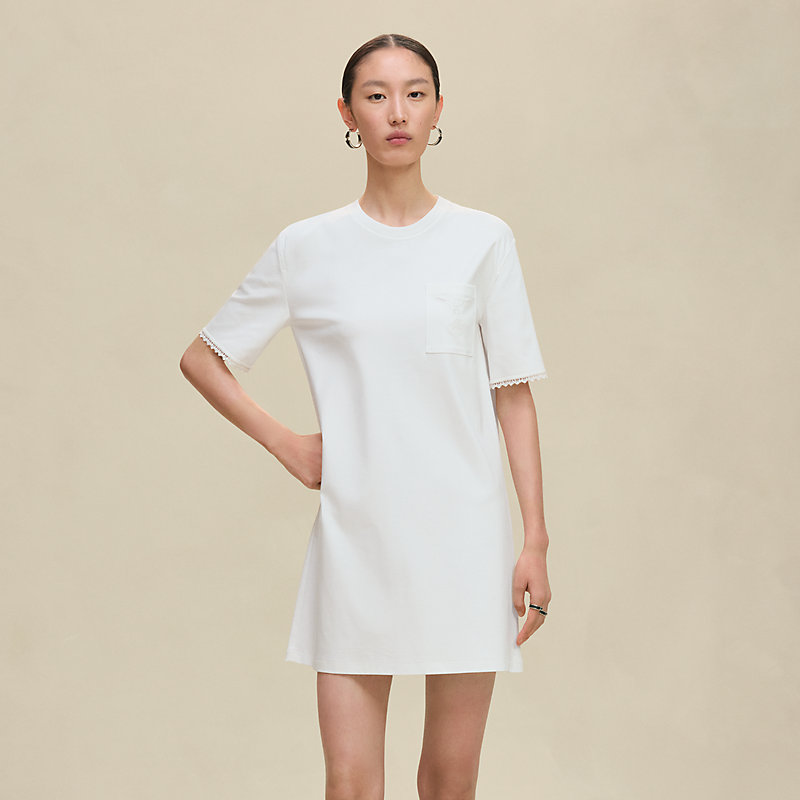 Embroidered pocket flared dress