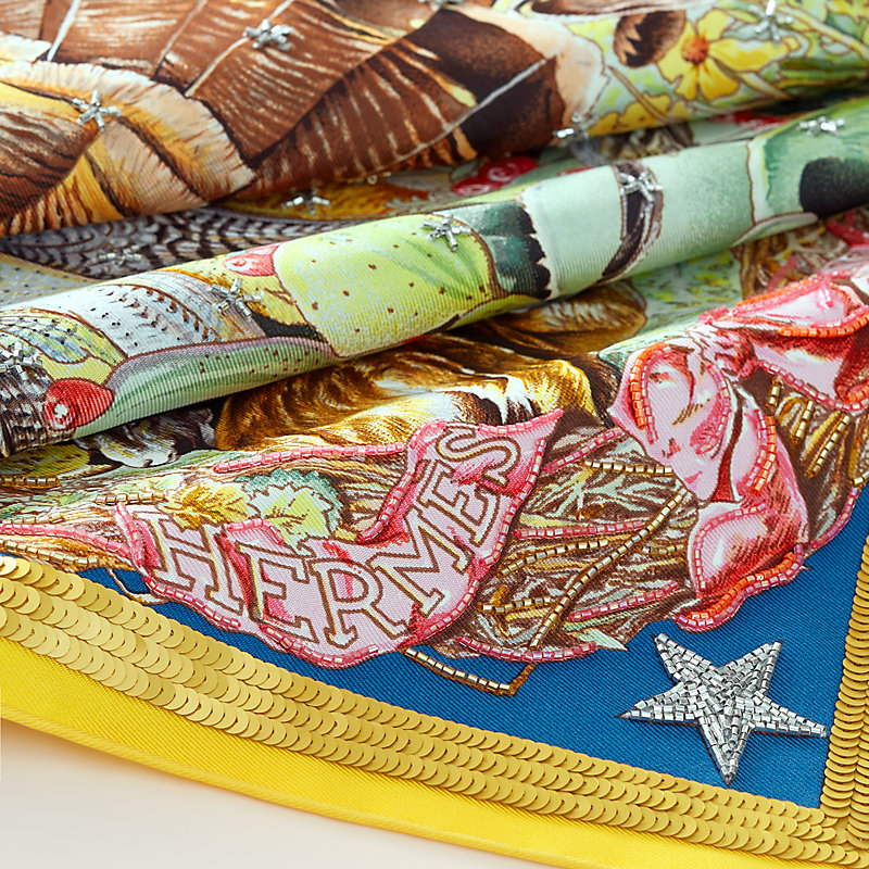 Faune et Flore du Texas embroidered scarf 90