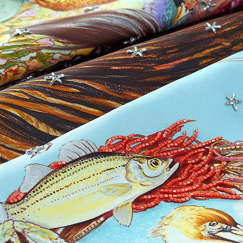 Faune et Flore du Texas embroidered scarf 90