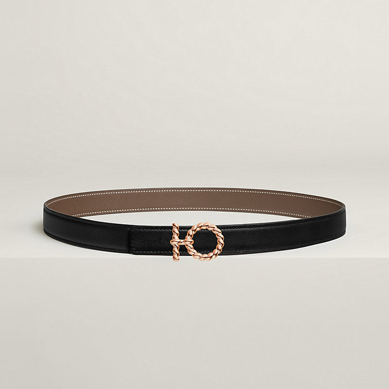 Flot Godronne belt buckle & Reversible leather strap 24 mm