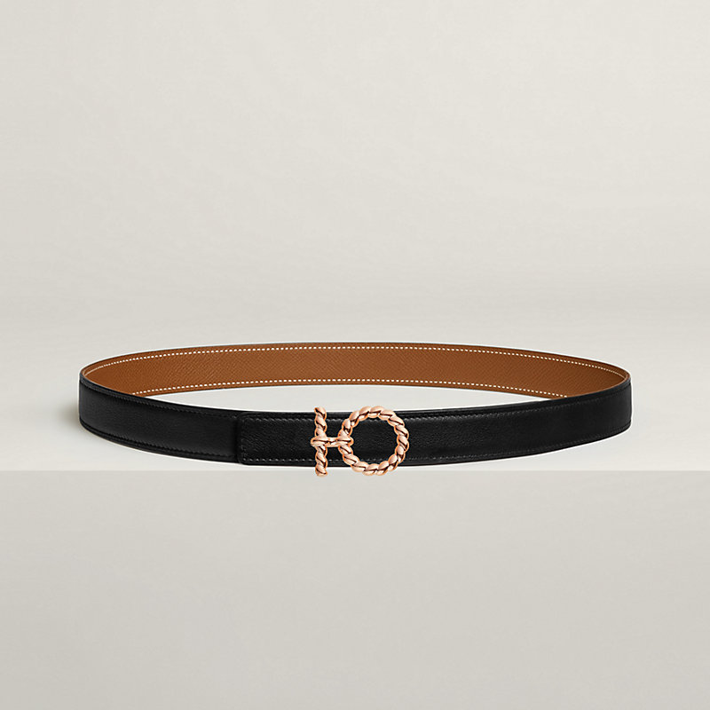 Flot Godronne belt buckle & Reversible leather strap 24 mm