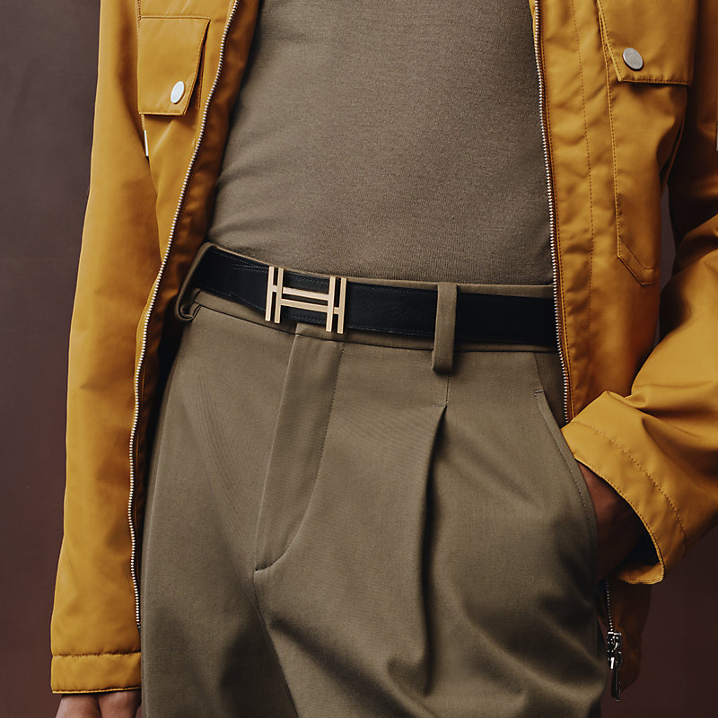H au Carre belt buckle & Reversible leather strap 32&nbsp;mm