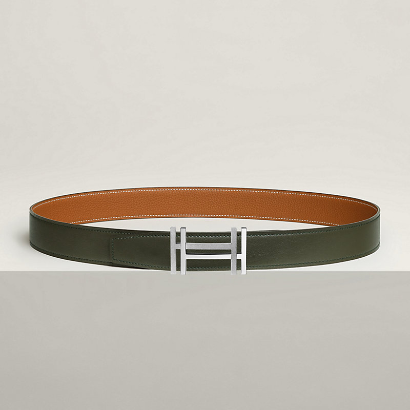 H au Carre belt buckle & Reversible leather strap 32 mm