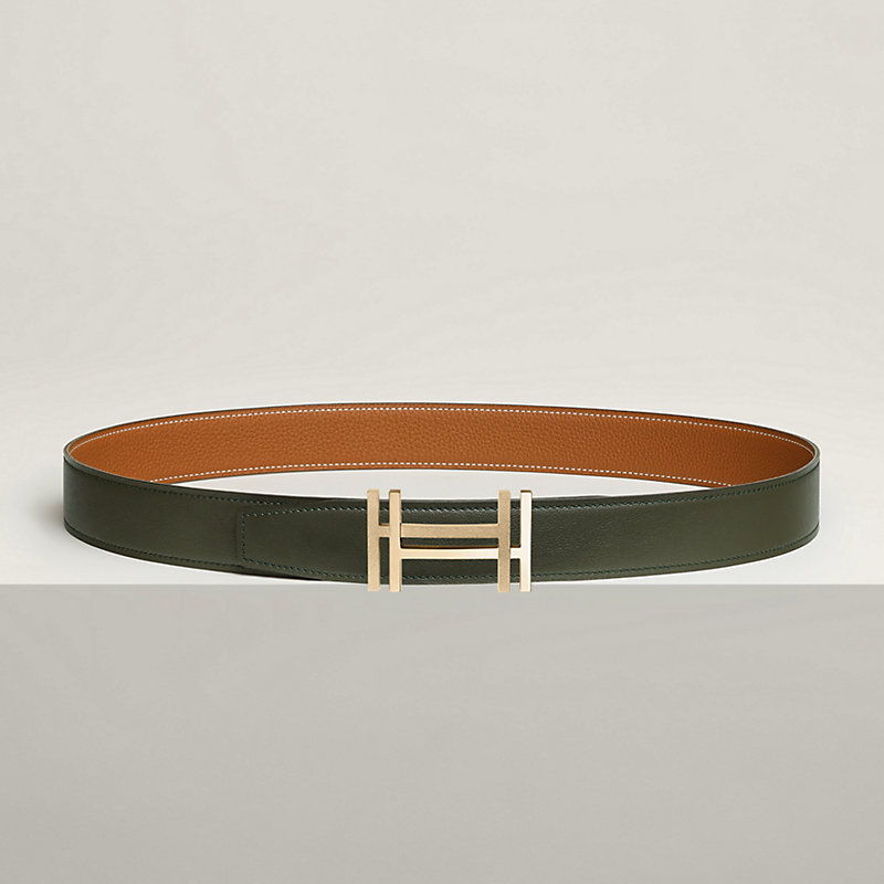 H au Carre belt buckle & Reversible leather strap 32 mm