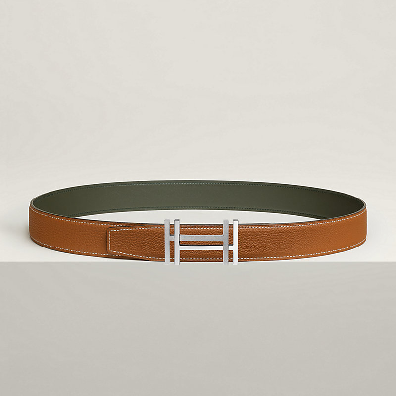 H au Carre belt buckle & Reversible leather strap 32 mm