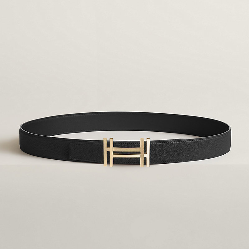 H au Carre belt buckle & Reversible leather strap 32 mm