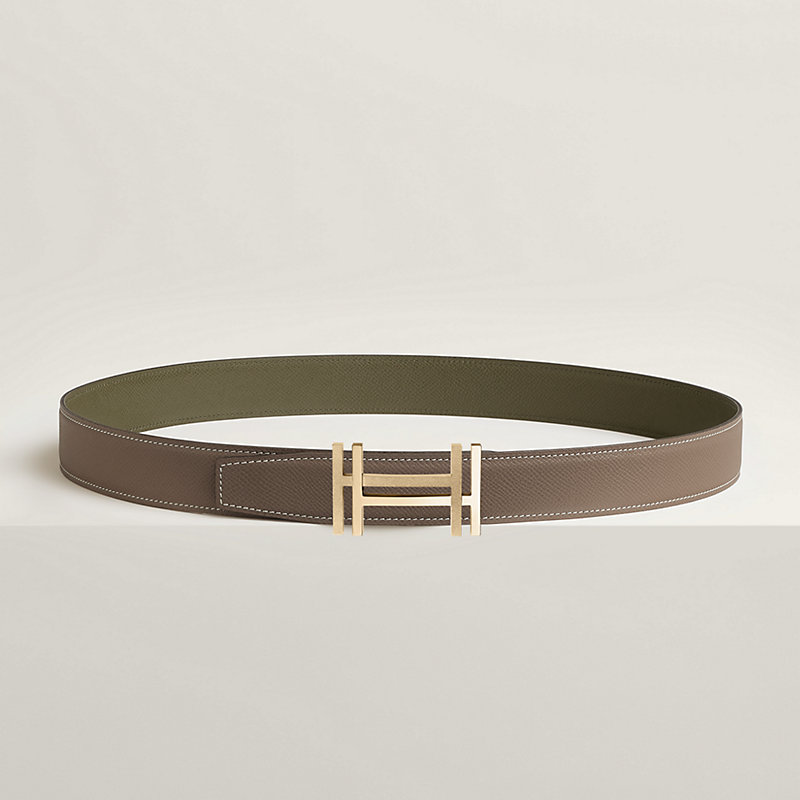 H au Carre belt buckle & Reversible leather strap 32 mm